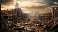 A Destroyed and Abandoned City Block, Representing War and Disaster, Generative AI