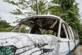 Destroyed airplane cockpit in jungle - old propeller aircraft i