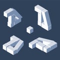Destroyed blocks letters d in various foreshortening. Isometric views, good for writing and lettering. Cube 3d bricks