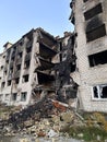 Destroyed building as a result of Russian bombardment in liberated from occupation Izyum town in Ukraine