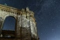 Destroyed building of the Catholic Cathedral at night. A sad sight. Cultural monument