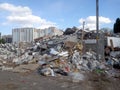 Destroyed building, earthquake, pile of rubble and debris, landfill