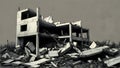 Destroyed Building Ruins and Debris with Gray Sky Aftermath Royalty Free Stock Photo