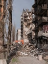 Destroyed buildings after the bombing, close-up. Royalty Free Stock Photo