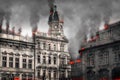 Destroyed burning building. Digital illustration Royalty Free Stock Photo