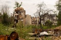 Burnt house in Ukraine. Russian aggression