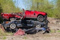 Destroyed cars lying on a pile Royalty Free Stock Photo