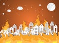 Destroyed City Village with fire Royalty Free Stock Photo