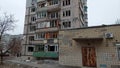 Destroyed civil house after shelling in Mariupol. War in Ukraine