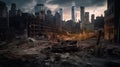 Destroyed downtown skyscrapers in New York City