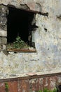 Destroyed by fire,broken window,burn down,abandoned, devastate, house, dangerous, Royalty Free Stock Photo