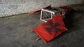 A destroyed German pennant lies on the floor during the war, banners Royalty Free Stock Photo