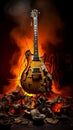 destroyed Guitars Music Objects with fire generative AI