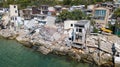 The destroyed house after the earthquake on the seashore