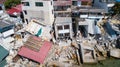 The destroyed house after the earthquake on the seashore