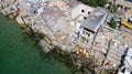 The destroyed house after the earthquake on the seashore