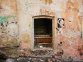 Destroyed house after a fire. Old brick building with Windows Royalty Free Stock Photo