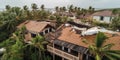 destroyed house home villa building red roof by wind storm in tropical climate city with palm trees concept of property damage Royalty Free Stock Photo