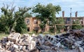 destroyed houses in an abandoned city without people in Ukraine