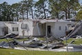 Destroyed by hurricane suburban houses in Florida mobile home residential area. Consequences of natural disaster