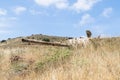 Destroyed Israeli tank is after the Doomsday Yom Kippur War on the Golan Heights in Israel, near the border with Syria