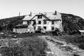 Destroyed old abandoned stone house in village Teriberka a selo in Kolsky District of Murmansk Oblast, Russia