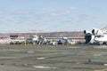 Destroyed old aircraft in the landfill at the airport. Royalty Free Stock Photo