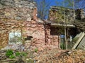 destroyed and old red brick building in the daytime inside view Royalty Free Stock Photo
