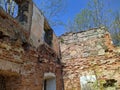 destroyed and old red brick building in the daytime inside view Royalty Free Stock Photo