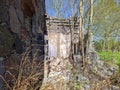 destroyed and old red brick building in the daytime inside view Royalty Free Stock Photo
