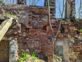 destroyed and old red brick building in the daytime inside view Royalty Free Stock Photo