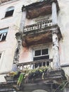 The destroyed part of the house with balconies after the war. Abkhazia Royalty Free Stock Photo