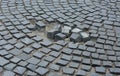 Destroyed part of the paving stone pavement Royalty Free Stock Photo