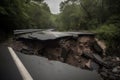 Destroyed road asphalt mountains. Generate Ai Royalty Free Stock Photo