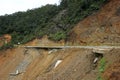 Destroyed road landslide damaged of powerful flood in the mountains of Colombia Royalty Free Stock Photo
