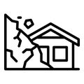 Destroyed rockfall house icon, outline style