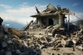 Destroyed Ruined house after earthquake. Generate Ai
