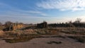 Destroyed silo storage facility. Abandoned farm buildings Royalty Free Stock Photo