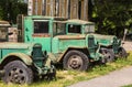 Destroyed vintage trucks rust in the open air in the museum of the city of Pereyaslav. Ukraine