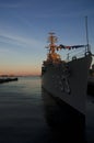 793 destroyer at Boston harbor with clear sky & hint of orange Royalty Free Stock Photo