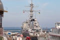 The destroyer Donald Kook in the port of Odessa.USS Donald Cook DDG-75 Odessa. Ukraine. 2019.02.25. Black Sea Royalty Free Stock Photo