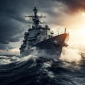 Destroyer Warship on the high seas. Threat. War, military maneuvers Royalty Free Stock Photo