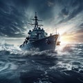 Destroyer Warship on the high seas. Threat. War, military maneuvers