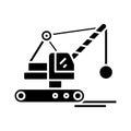 Destroying machine black icon, concept illustration, vector flat symbol, glyph sign. Royalty Free Stock Photo