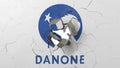 Destroying wall with painted logo of Danone. Crisis conceptual editorial 3D rendering