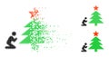 Destructed Dotted Pray to Christmas Tree Icon with Halftone Version
