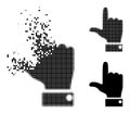 Destructed and Halftone Pixel Hand Pointer Up Glyph