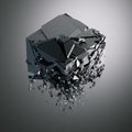 Destruction of black glossy cube. 3d rendering