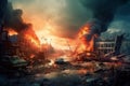 Destruction city fire disaster. Generate Ai