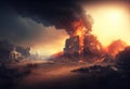 Destruction of city with fires explosions and collaps illustration. Ai generative Royalty Free Stock Photo